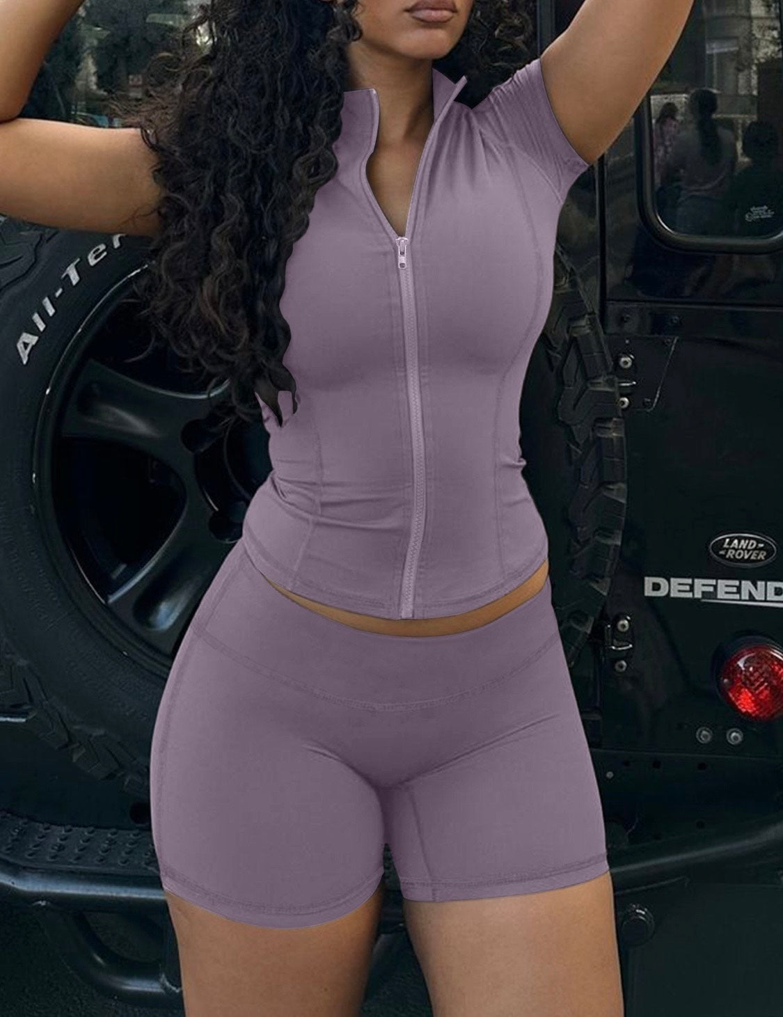 Sculpt & Chill Ribbed Lounge Set-Lavender
