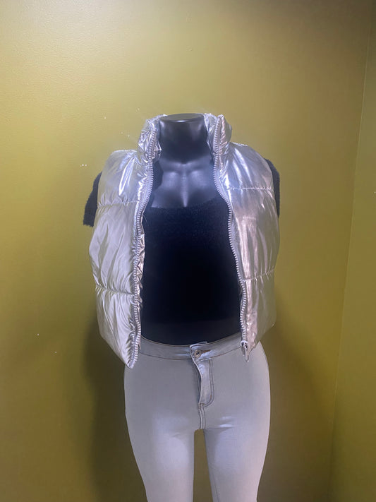 Silver Metallic Puffer Vest