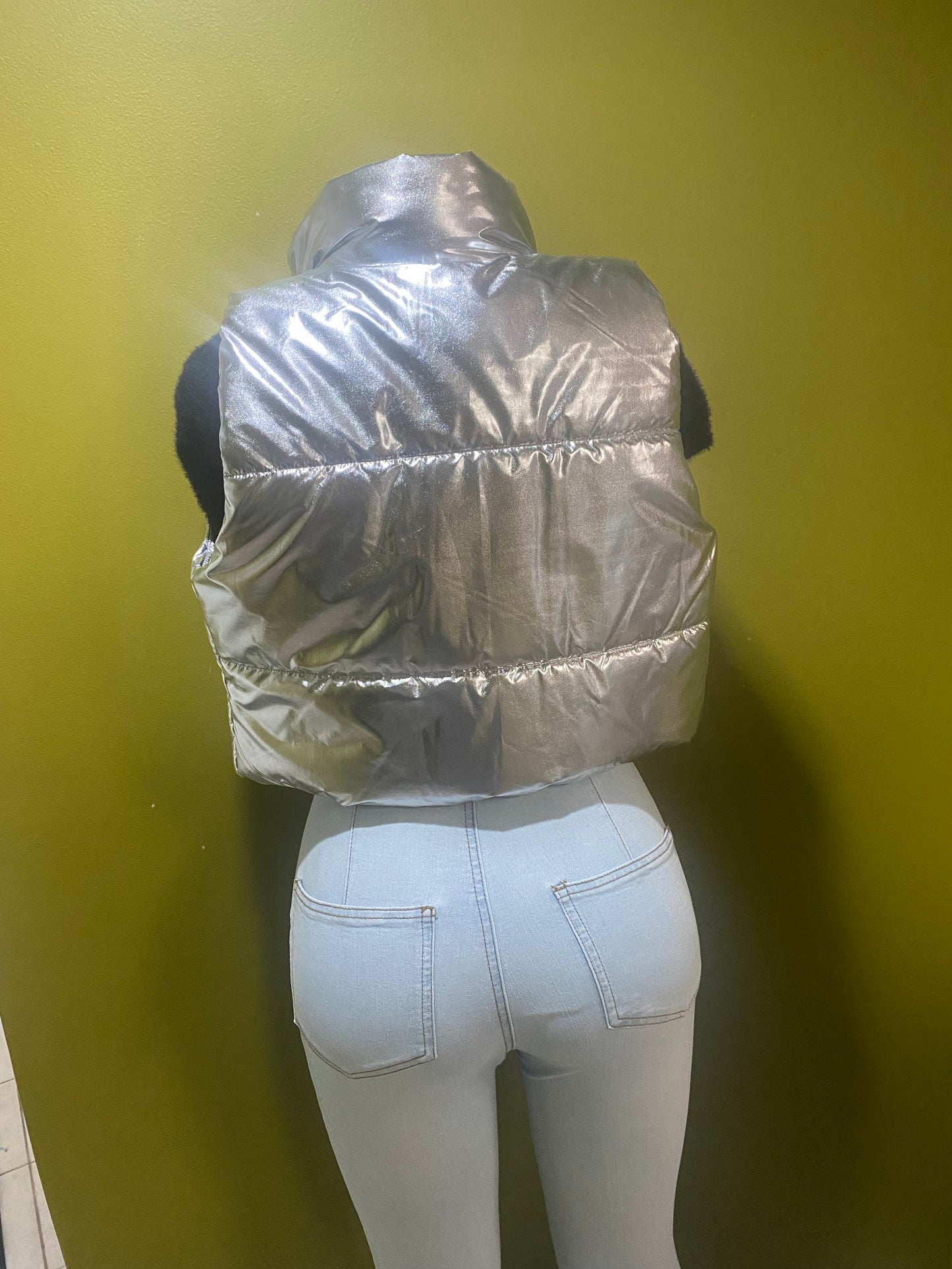 Silver Metallic Puffer Vest
